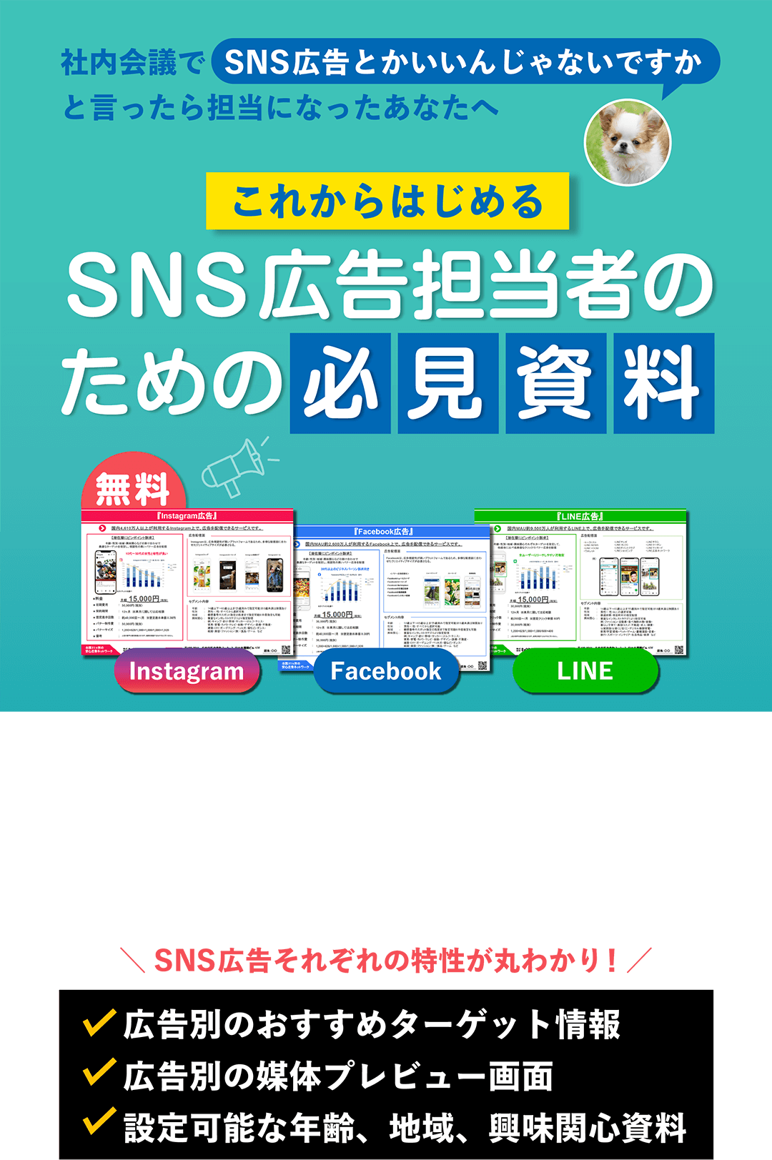 Instagram・Facebook・LINE、お好きな広告で配信可能